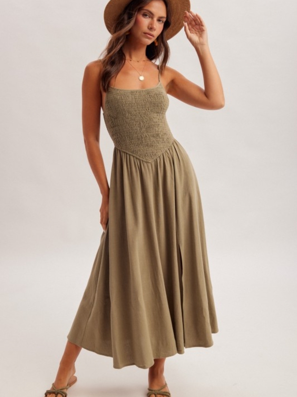 Hem & Thread Olive Smocked Maxi Dress